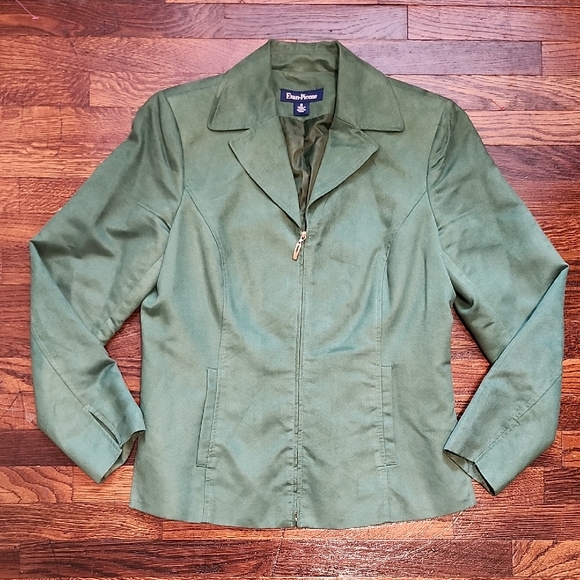 Evan Picone Women's Kelly Green Faux Suede Zip Up Blazer Long Sleeve Size 8 - Picture 1 of 11